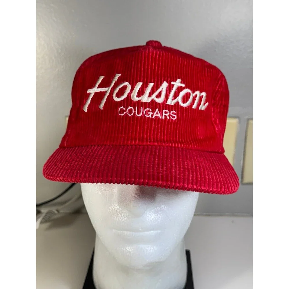 Vintage 90s Sports Specialties Houston Cougars Corduroy‎ SnapBack Hat Script Cap